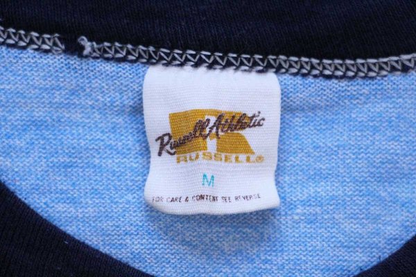 70s USA製 RUSSELLラッセル 無地 リンガーTシャツ 杢ブルー×紺 M
