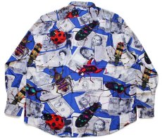 画像2: 90s Diambrini 紙幣 昆虫 アート 総柄 ボタンダウン シルクシャツ★特大 (2)