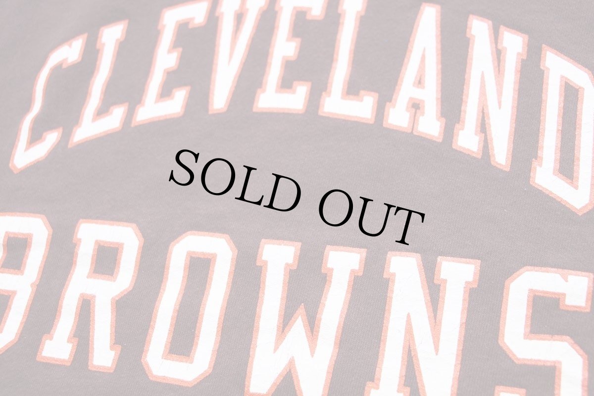 画像4: 90s USA製 RUSSELLラッセル NFL CLEVELAND BROWNS ひび割れプリント 前V スウェット 焦げ茶 XL (4)