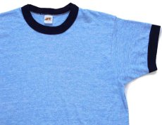 画像1: 70s USA製 RUSSELLラッセル 無地 リンガーTシャツ 杢ブルー×紺 M (1)