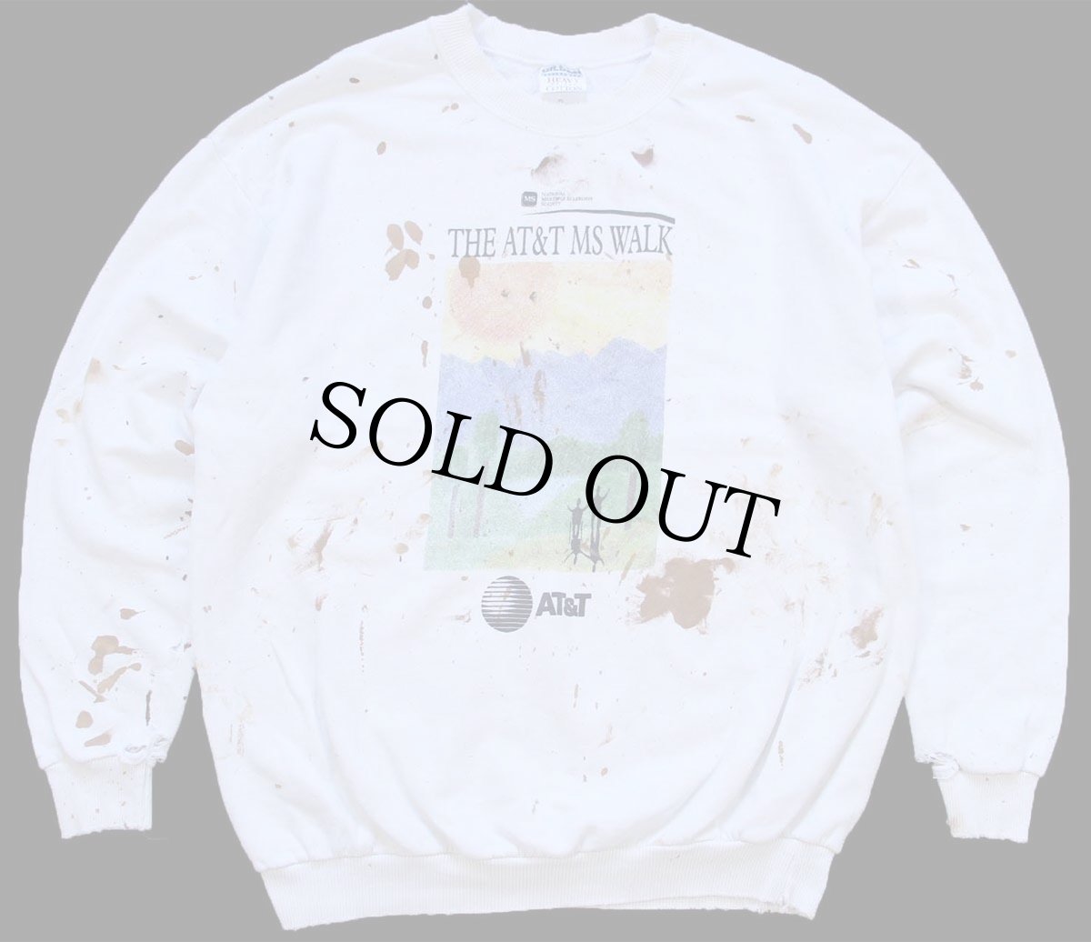 画像1: 00s THE AT&T MS WALK アート 両面プリント スウェット ペンキ飛び ボロ 白 XL (1)