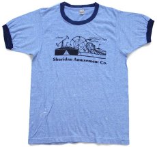 画像2: 80s USA製 Sheridan Amusement Co. 遊園地 ペンキ飛び リンガーTシャツ 杢ブルー×紺 L (2)