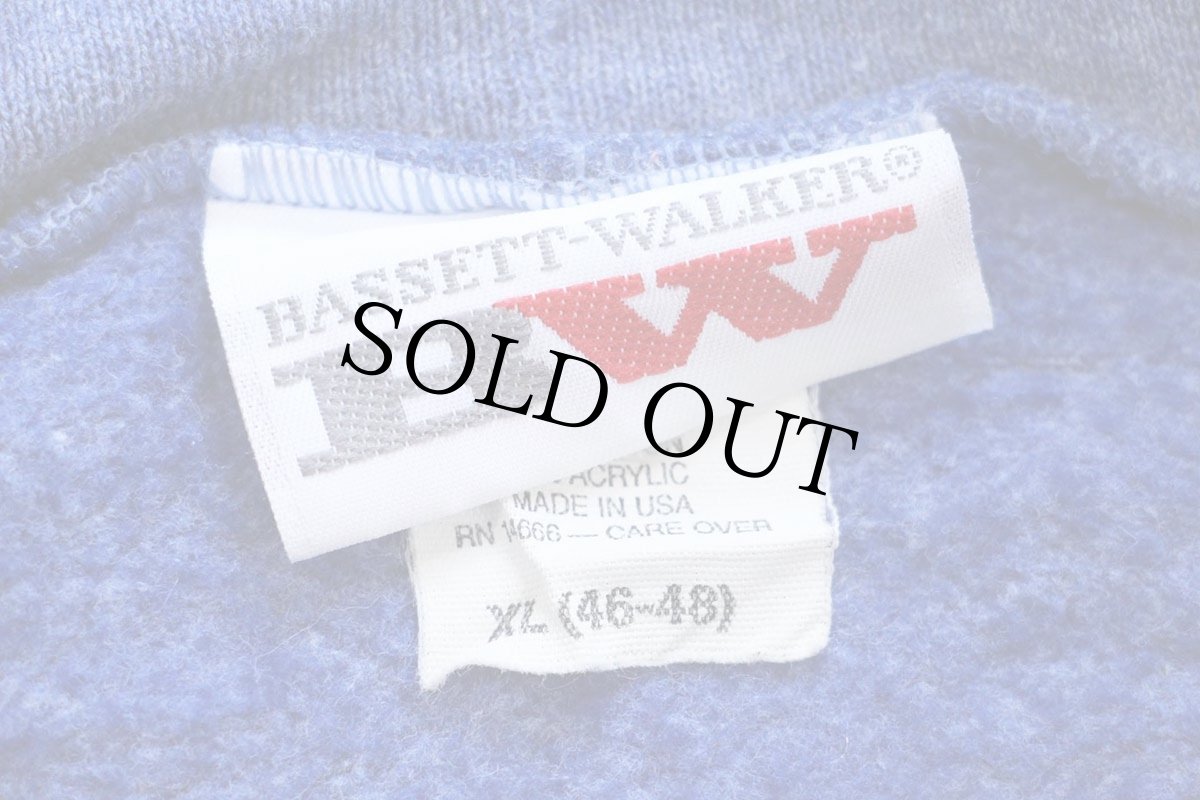 画像4: 80s USA製 BW BASSETT-WALKER 無地 スウェット ジップパーカー 杢ネイビー XL★フーディー ブランク (4)