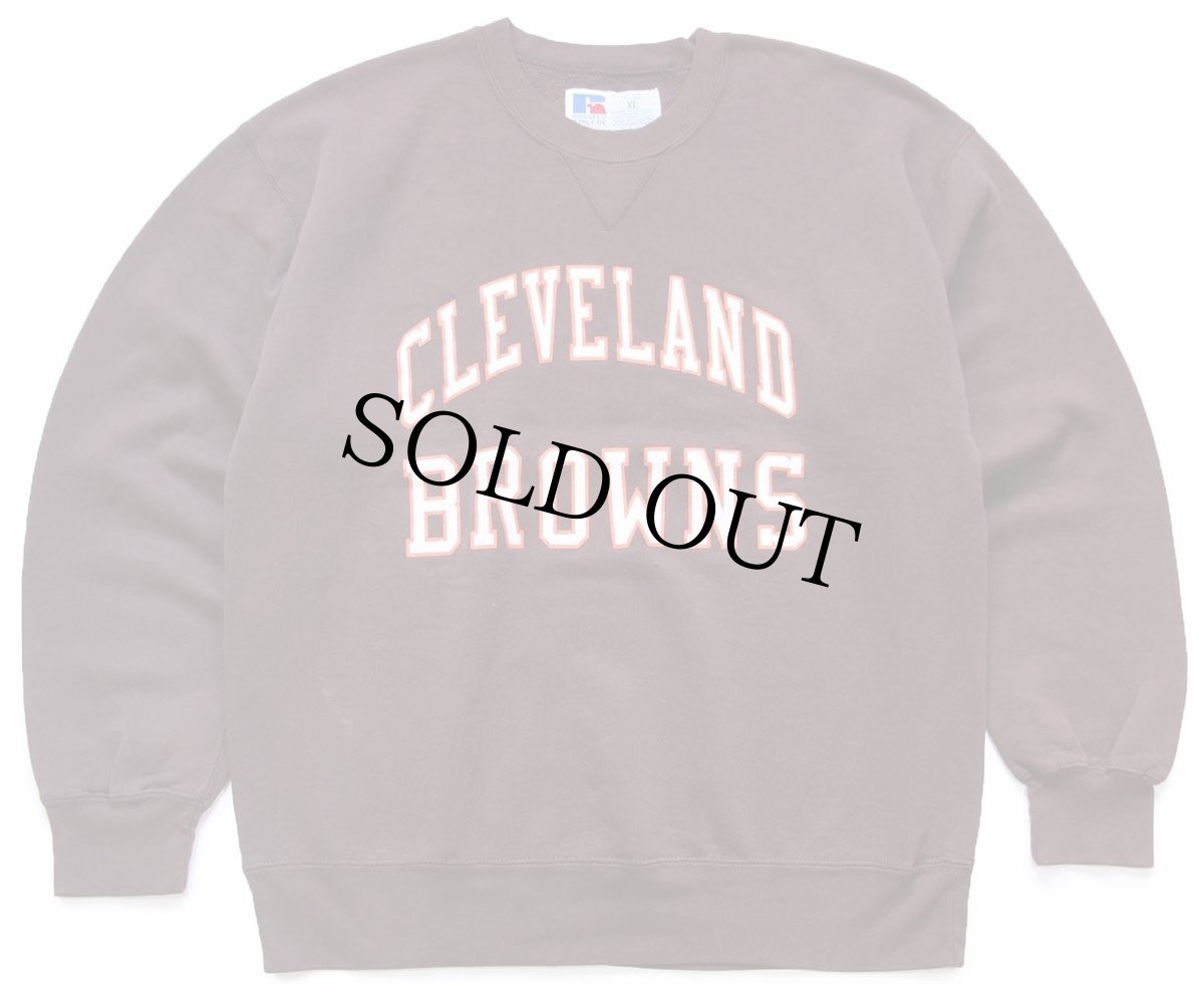 画像1: 90s USA製 RUSSELLラッセル NFL CLEVELAND BROWNS ひび割れプリント 前V スウェット 焦げ茶 XL (1)