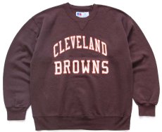 画像1: 90s USA製 RUSSELLラッセル NFL CLEVELAND BROWNS ひび割れプリント 前V スウェット 焦げ茶 XL (1)