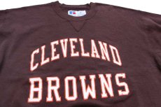 画像3: 90s USA製 RUSSELLラッセル NFL CLEVELAND BROWNS ひび割れプリント 前V スウェット 焦げ茶 XL (3)