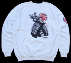 画像1: 80s USA製 Hanes Tlingit 民族 アート 袖プリント スウェット 白 XL (1)