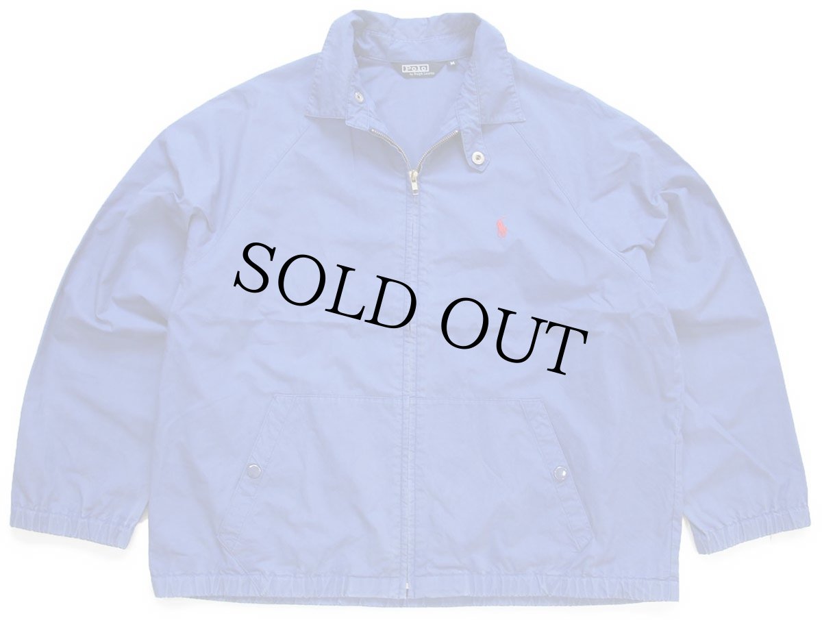 画像1: 90s ポロ ラルフローレン ワンポイント チンスト付き コットンポプリン ジャケット 青 M (1)