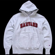 画像1: 00s メキシコ製 Championチャンピオン HARVARD パッチ付き リバースウィーブ スウェットパーカー 杢グレー M★フーディー (1)