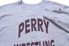 画像3: 00s Championチャンピオン PERRY WRESTLING ひび割れプリント ペンキ飛び リバースウィーブ スウェット 杢グレー M (3)