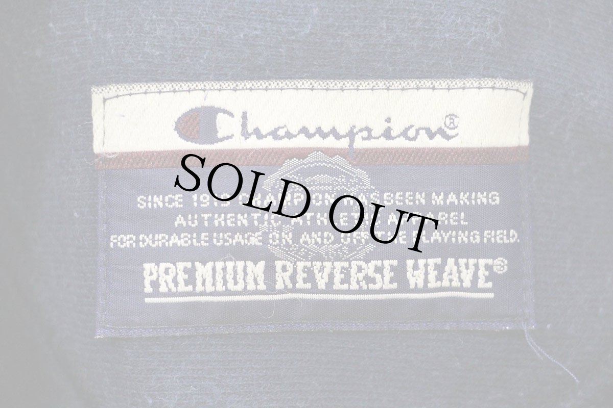 画像4: 00s Championチャンピオン nase ロゴ刺繍 袖プリント リバースウィーブ スウェットパーカー 紺★フーディー (4)