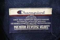 画像4: 00s Championチャンピオン nase ロゴ刺繍 袖プリント リバースウィーブ スウェットパーカー 紺★フーディー (4)