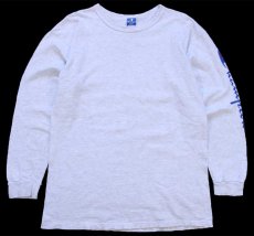 画像1: 90s USA製 Championチャンピオン スクリプト ロゴ 袖プリント コットン 長袖Tシャツ 杢ライトグレー L (1)