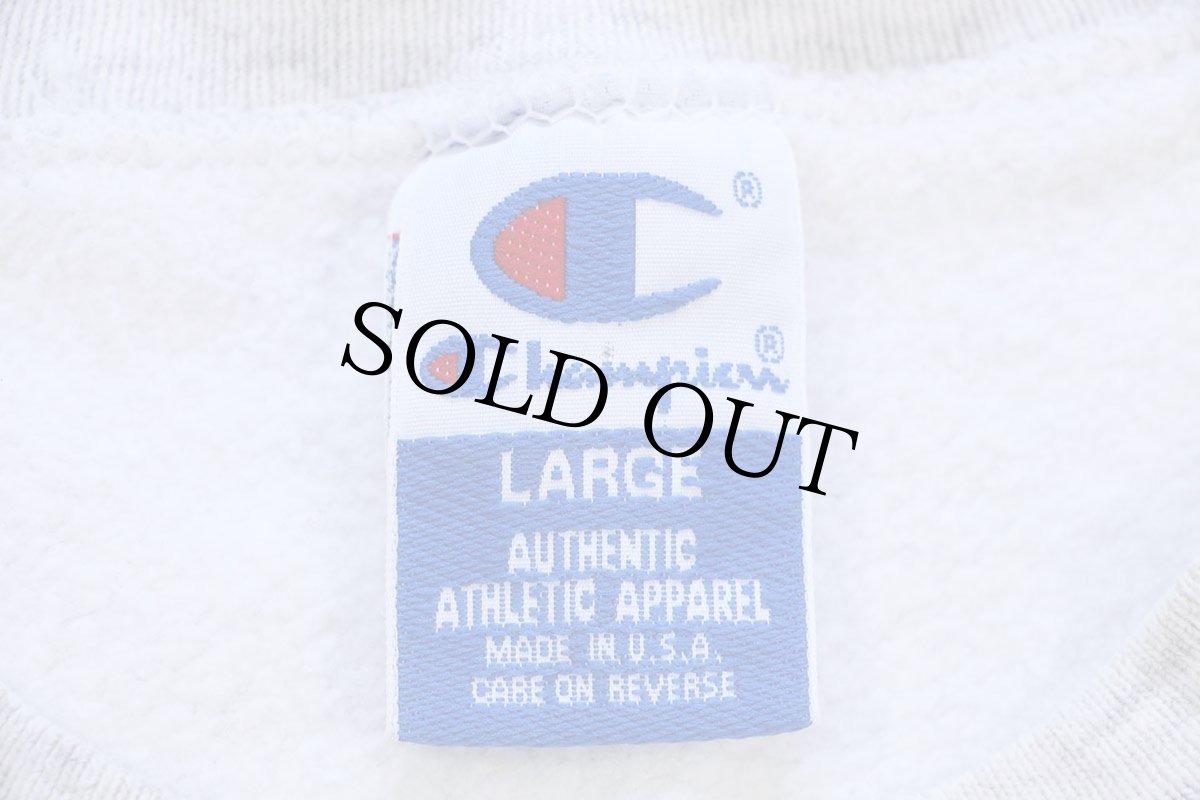 画像4: 90s USA製 Championチャンピオン ワンポイント スクリプト ロゴ刺繍 前V スウェット オートミール L (4)