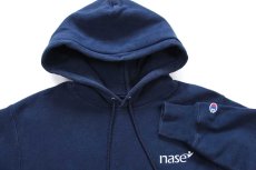 画像3: 00s Championチャンピオン nase ロゴ刺繍 袖プリント リバースウィーブ スウェットパーカー 紺★フーディー (3)