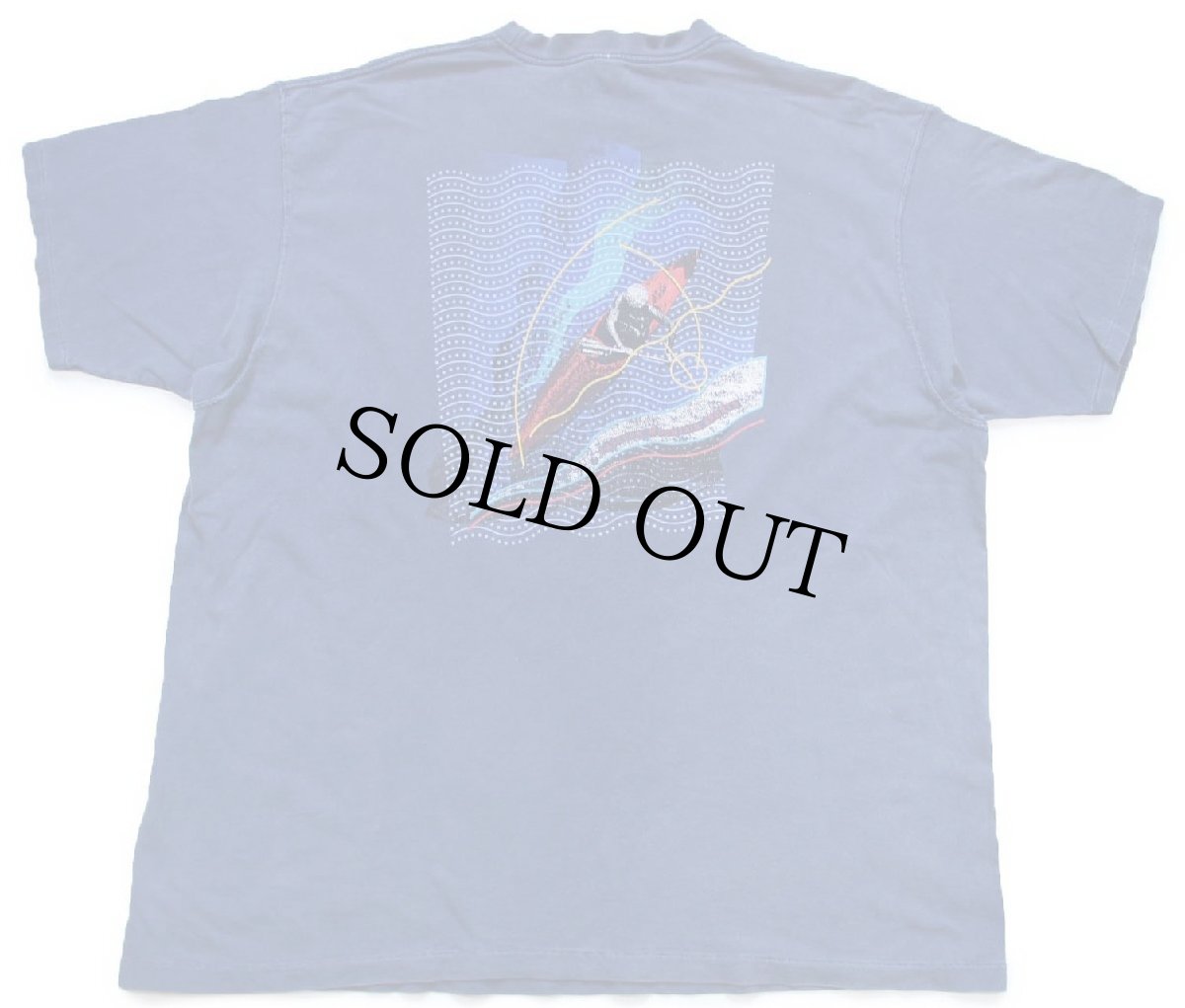 画像1: 90s USA製 EMS カヌー アート 両面プリント コットンTシャツ 薄紺 フェード XL★特大 (1)