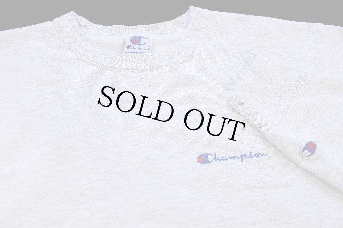画像3: 90s USA製 Championチャンピオン ワンポイント スクリプト ロゴ刺繍 前V スウェット オートミール L (3)