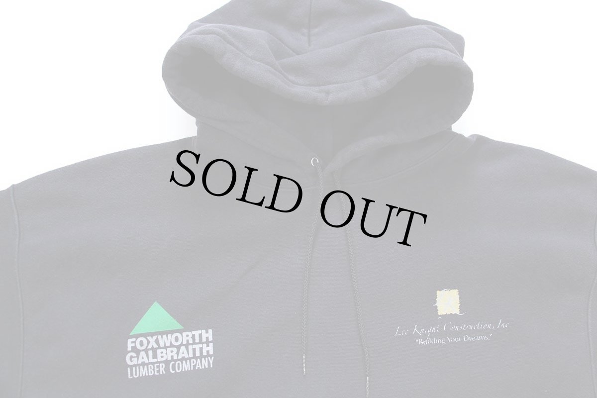 画像3: 00s Championチャンピオン FOXWORTH GALBRAITH LUMBER COMPANY 両面プリント リバースウィーブ スウェットパーカー 黒 XL★フーディー (3)