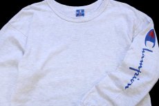 画像3: 90s USA製 Championチャンピオン スクリプト ロゴ 袖プリント コットン 長袖Tシャツ 杢ライトグレー L (3)