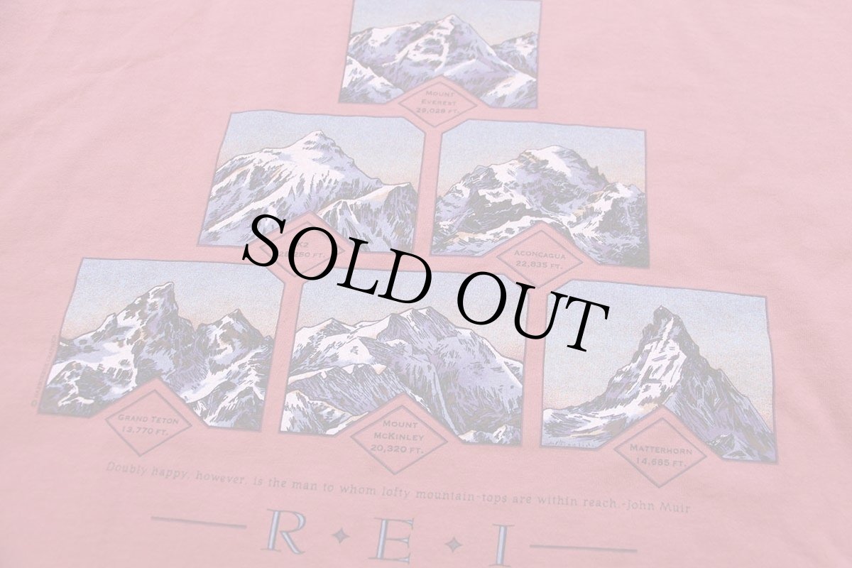 画像4: 90s USA製 REI MOUNT RAINIER マウンテン アート 両面プリント コットンTシャツ ピンク XL★特大 (4)