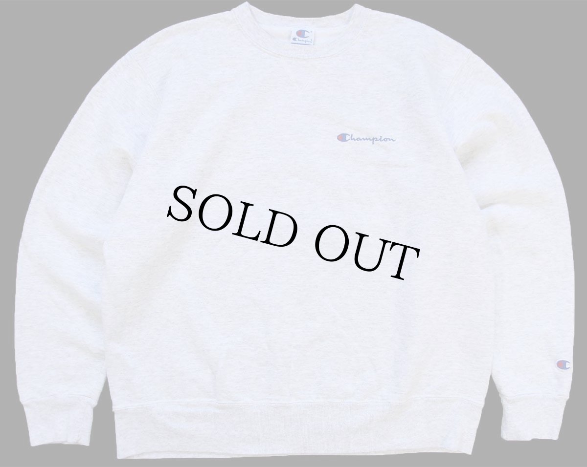 画像1: 90s USA製 Championチャンピオン ワンポイント スクリプト ロゴ刺繍 前V スウェット オートミール L (1)