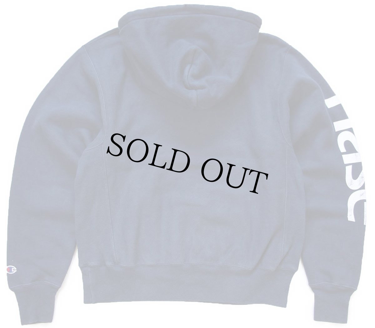 画像2: 00s Championチャンピオン nase ロゴ刺繍 袖プリント リバースウィーブ スウェットパーカー 紺★フーディー (2)