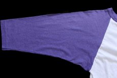 画像5: 80s JMU ULTIMATE FRISBEE HEADS '83 染み込み バックプリント 七分袖 ラグランTシャツ 白×薄紫 (5)