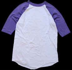 画像2: 80s JMU ULTIMATE FRISBEE HEADS '83 染み込み バックプリント 七分袖 ラグランTシャツ 白×薄紫 (2)