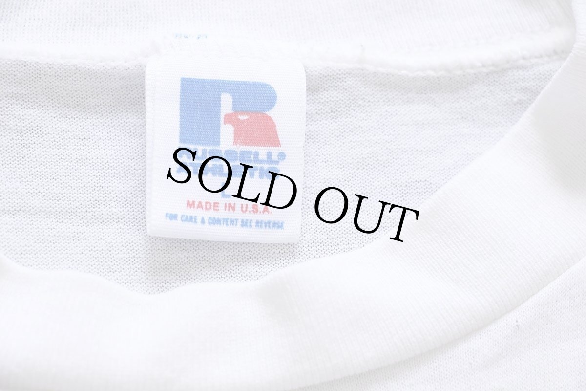 画像4: 80s USA製 RUSSELLラッセル STANFORD CARDI NAL 袖プリント 長袖Tシャツ 白 L (4)
