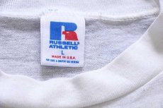 画像4: 80s USA製 RUSSELLラッセル STANFORD CARDI NAL 袖プリント 長袖Tシャツ 白 L (4)