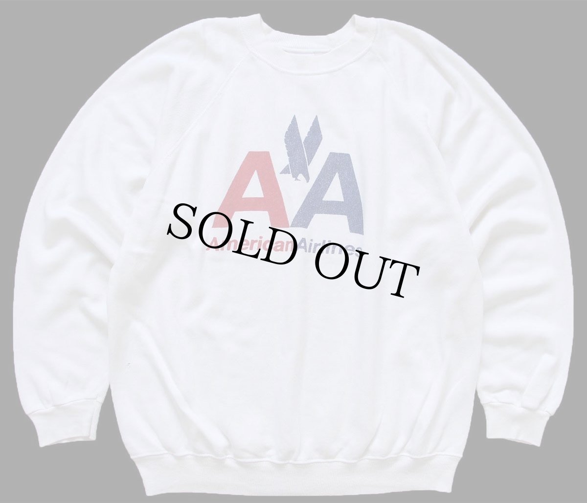 画像1: 80s USA製 Hanes American Airlines ロゴ ひび割れプリント スウェット 白 L (1)