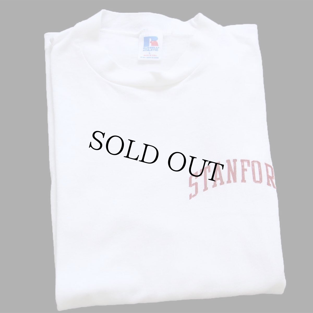 画像3: 80s USA製 RUSSELLラッセル STANFORD CARDI NAL 袖プリント 長袖Tシャツ 白 L (3)