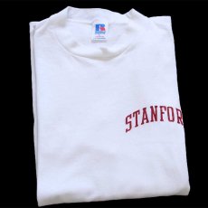 画像3: 80s USA製 RUSSELLラッセル STANFORD CARDI NAL 袖プリント 長袖Tシャツ 白 L (3)