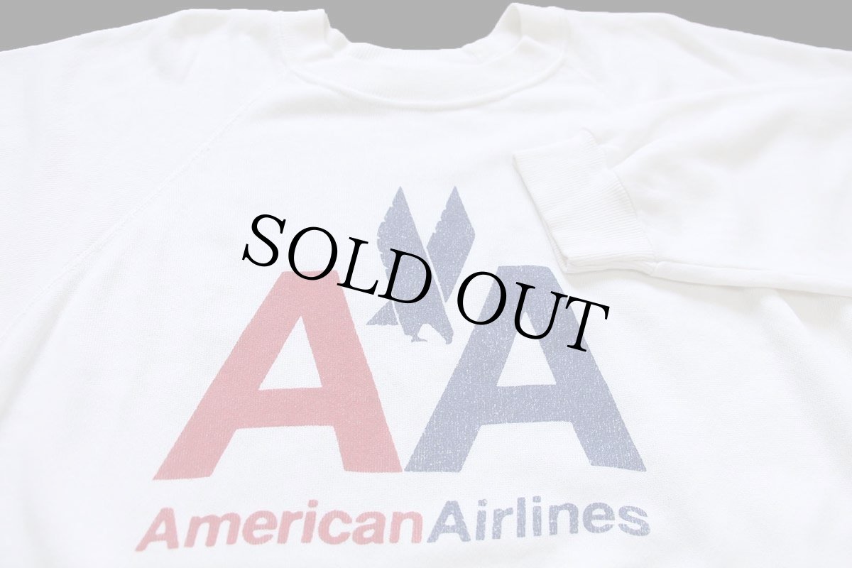 画像3: 80s USA製 Hanes American Airlines ロゴ ひび割れプリント スウェット 白 L (3)