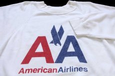画像3: 80s USA製 Hanes American Airlines ロゴ ひび割れプリント スウェット 白 L (3)