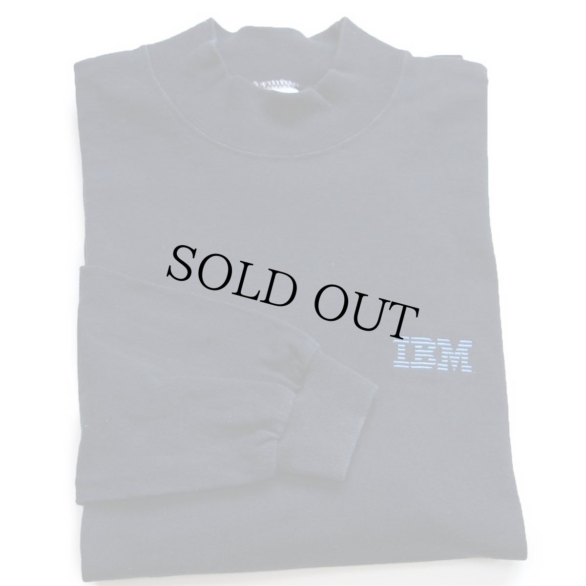 画像1: 90s IBM ロゴ刺繍 モックネック コットン 長袖Tシャツ 黒 M (1)