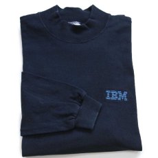 画像1: 90s IBM ロゴ刺繍 モックネック コットン 長袖Tシャツ 黒 M (1)