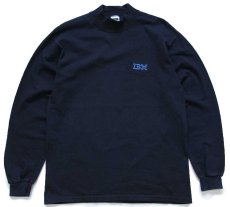 画像2: 90s IBM ロゴ刺繍 モックネック コットン 長袖Tシャツ 黒 M (2)