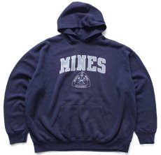 画像1: 90s USA製 JANSPORTジャンスポーツ MINES ひび割れプリント スウェットパーカー 紺 XL★フーディー (1)