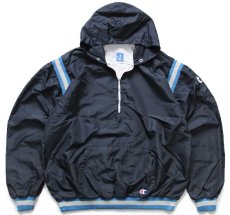 画像2: 90s USA製 Championチャンピオン LADY RAIDERS ウイングフット バックプリント ハーフジップ プルオーバー ナイロンパーカー 黒 XL (2)