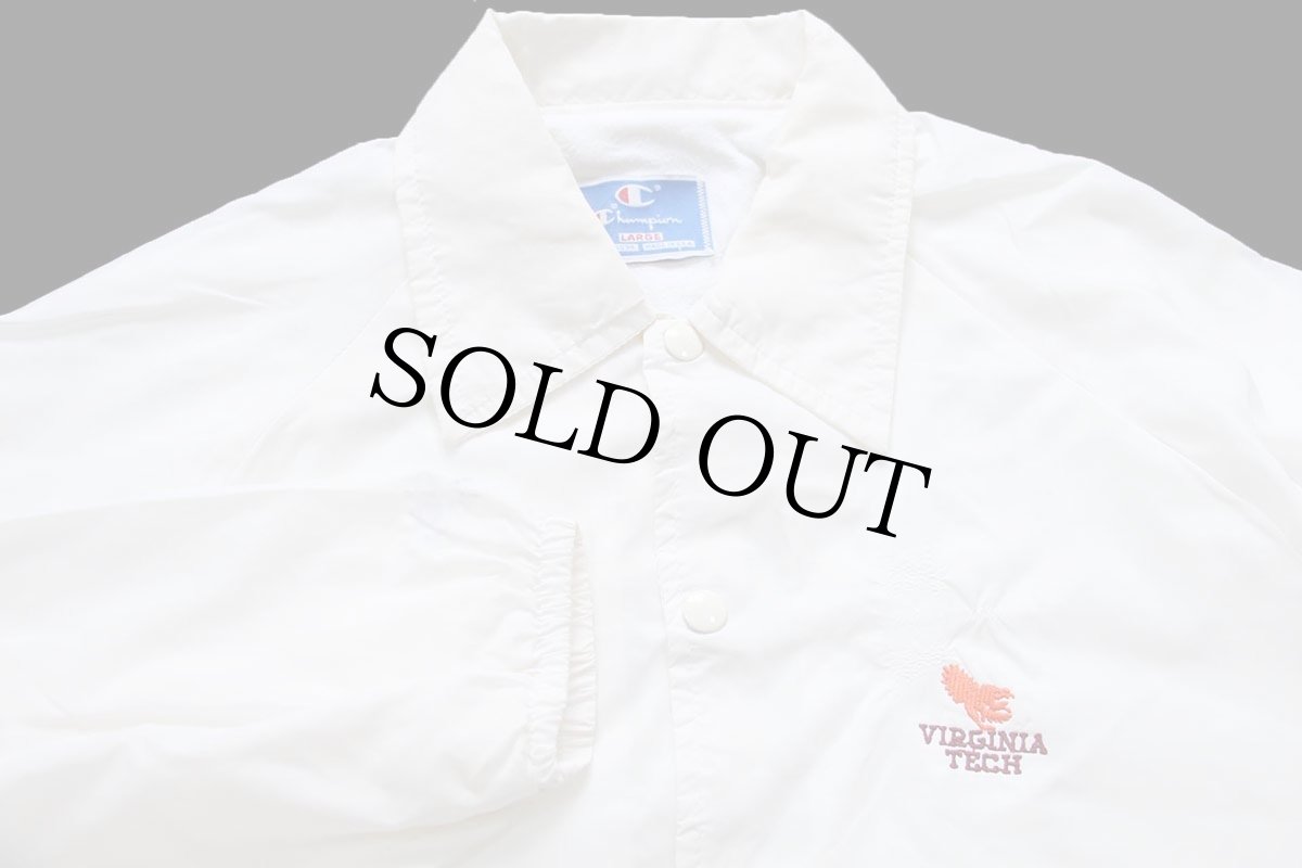 画像3: 90s USA製 Championチャンピオン VIRGINIA TECH 刺繍 ナイロン コーチジャケット 白 L (3)
