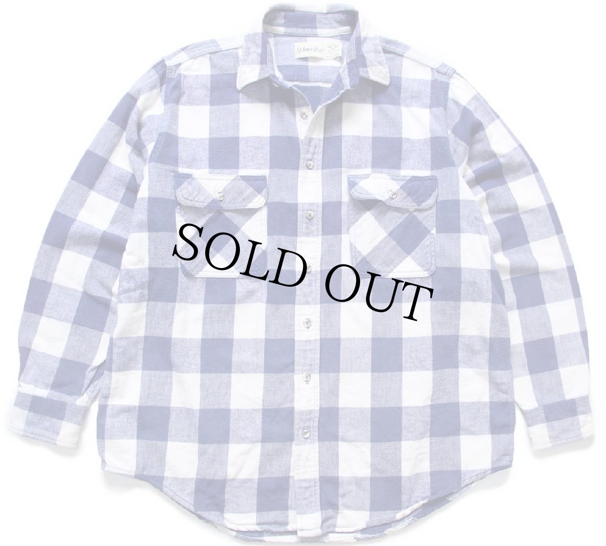 画像1: 90s STJOHN'SBAY ブロックチェック コットン フランネルシャツ 薄紺×白 BIG TALL 1XL (1)