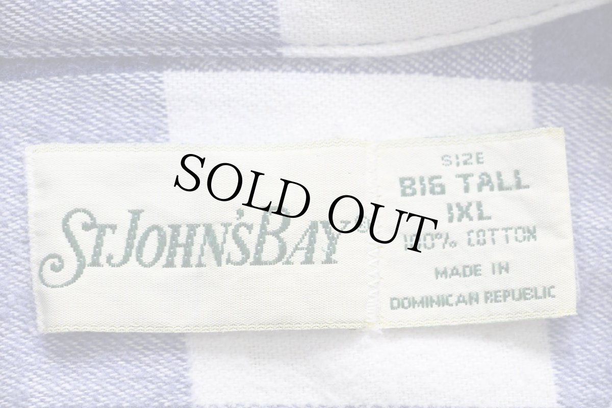 画像4: 90s STJOHN'SBAY ブロックチェック コットン フランネルシャツ 薄紺×白 BIG TALL 1XL (4)