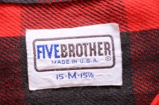 画像4: 80s USA製 FIVE BROTHERファイブブラザー バッファローチェック コットン フランネルシャツ 赤×黒 M (4)