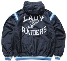画像1: 90s USA製 Championチャンピオン LADY RAIDERS ウイングフット バックプリント ハーフジップ プルオーバー ナイロンパーカー 黒 XL (1)