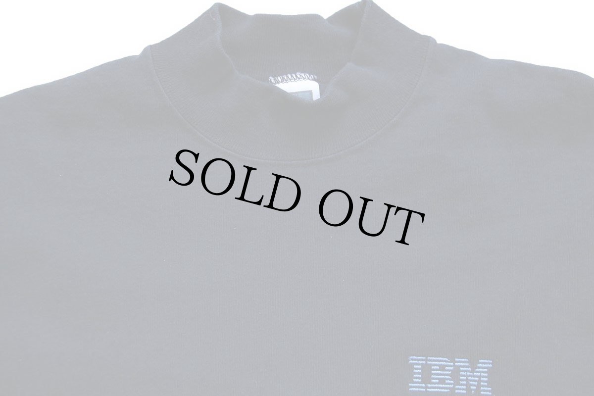 画像4: 90s IBM ロゴ刺繍 モックネック コットン 長袖Tシャツ 黒 M (4)