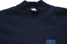 画像4: 90s IBM ロゴ刺繍 モックネック コットン 長袖Tシャツ 黒 M (4)