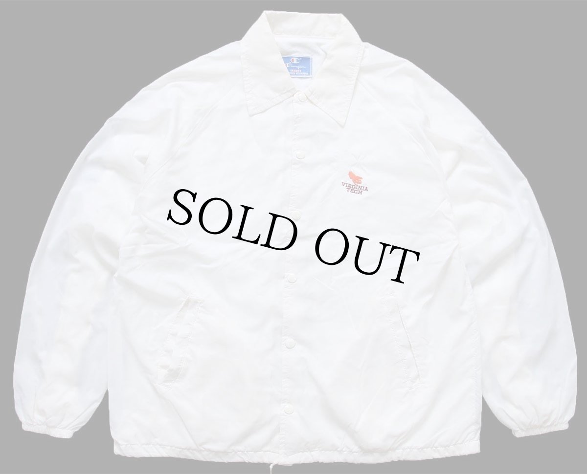 画像1: 90s USA製 Championチャンピオン VIRGINIA TECH 刺繍 ナイロン コーチジャケット 白 L (1)