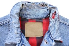 画像8: 90s USA製 Levi'sリーバイス 70417 バッファローチェック ネルライナー ダメージ デニムジャケット 4ポケット (8)