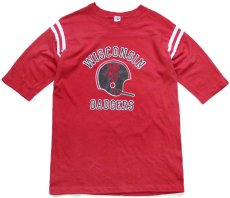 画像1: 70s USA製 ARTEX WISCONSIN BADGERS アメフト バッキー マスコット コットン フットボールTシャツ 濃赤 XL (1)